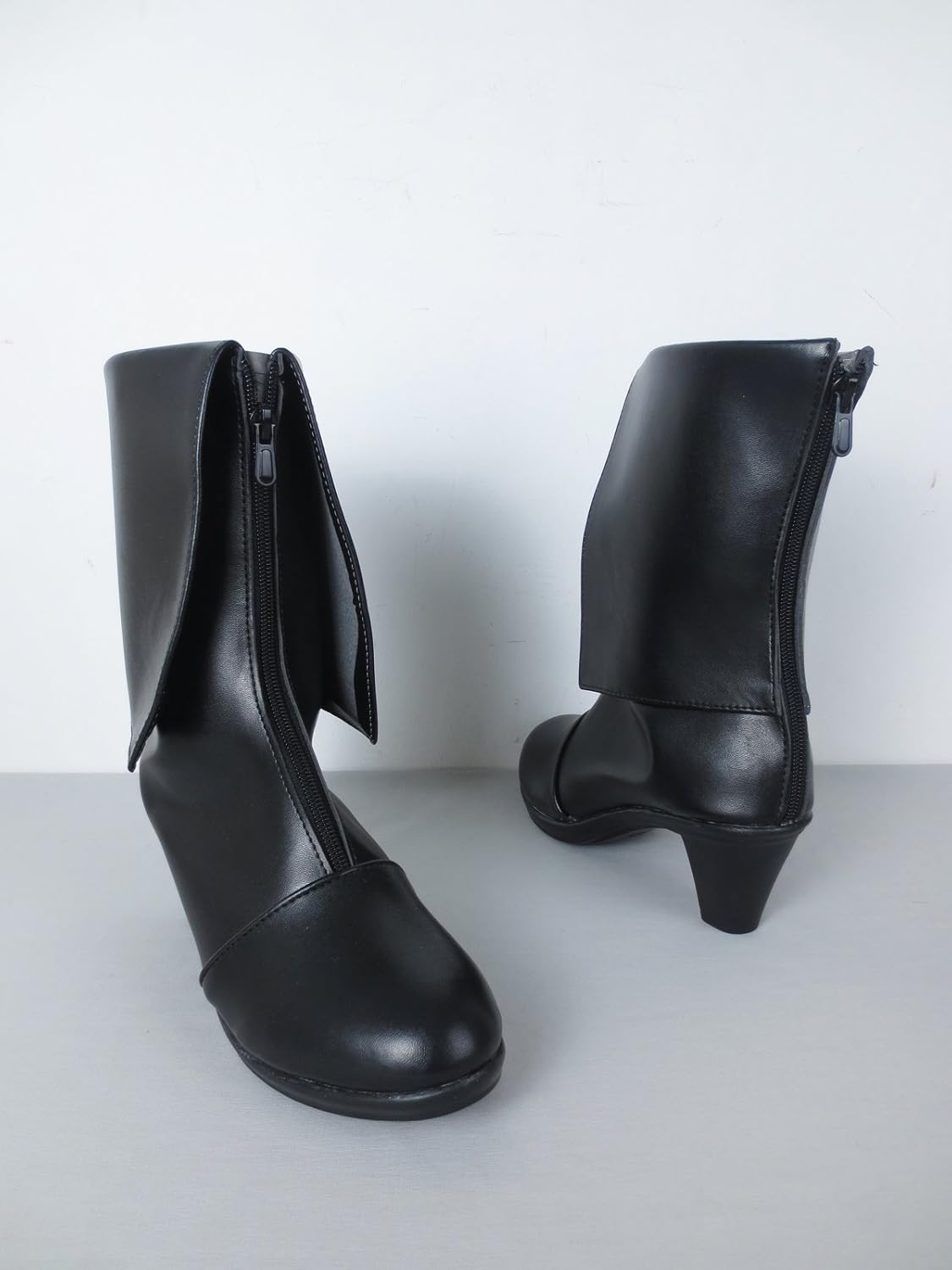 YuanCos Black Folded Heeled Boots Cosplay Shoes