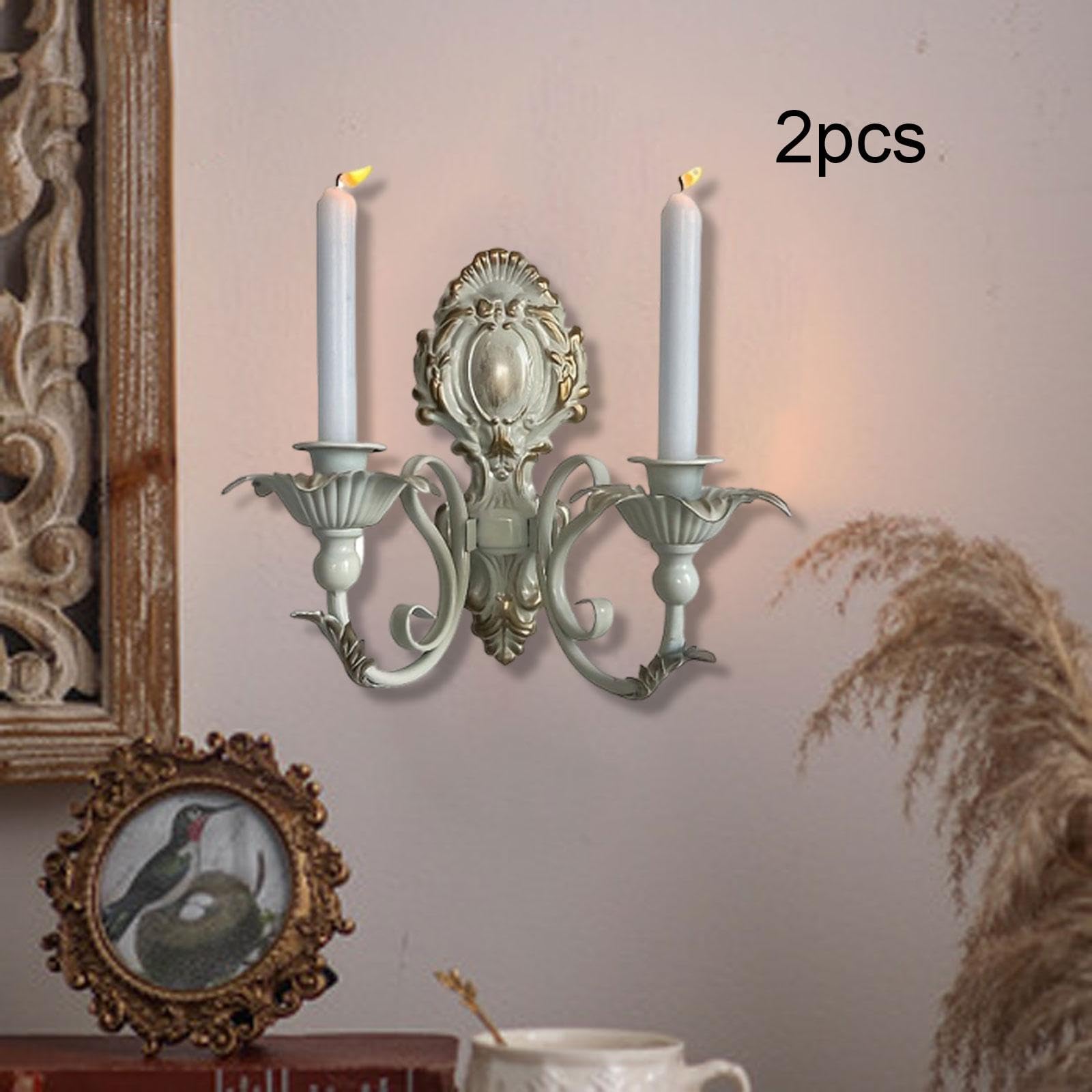 2 Piezas Apliques de Pared para Velas Portavelas Colgante Retro Soporte Hierro Forjado Diseño Nórdico Funcional Adecuado para Dormit, Blanco, Individual