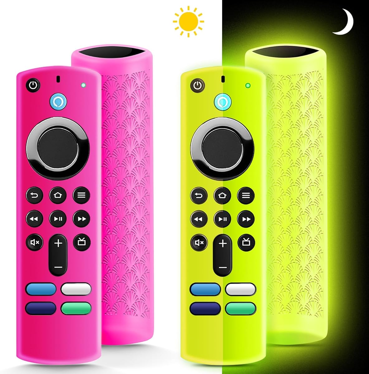 (2 Pack) Fire Stick Remote Cover 3rd Gen with Alexa Voice Remote,Fire TV Remote Cover Glow in The Dark, Anti Slip Shockproof Silicone Protective Case with Lanyard(Glow Yellow&Not Glow Rose Red) : Electronics