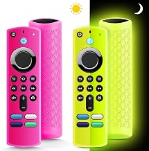 (2 Pack) Fire Stick Remote Cover 3rd Gen with Alexa Voice Remote,Fire TV Remote Cover Glow in The Dark, Anti Slip Shockproof Silicone Protective Case with Lanyard(Glow Yellow&Not Glow Rose Red)