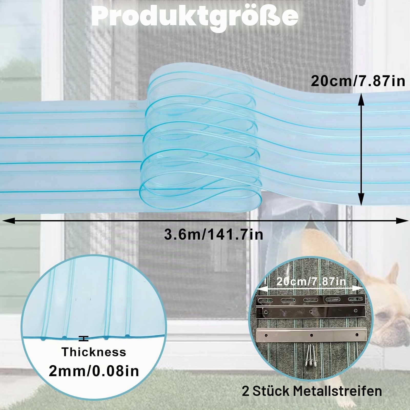 Gekufa Ersatzklappen für Hundetür, Streifen für Hundehütte 3.6m*20cm (mit 2pc Metal Strips), PVC-Umreifungsvorhang für DIY Hundehaustür, Transparenter Hundehütte Türvorhang Einfach zu Schneiden