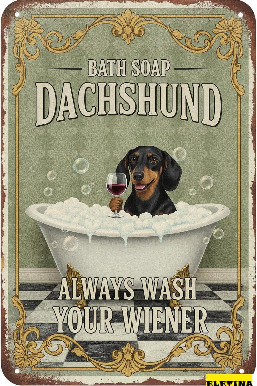 Dachshund Bath Soap Tin Sign, 8x12 Inch Bathroom Decor