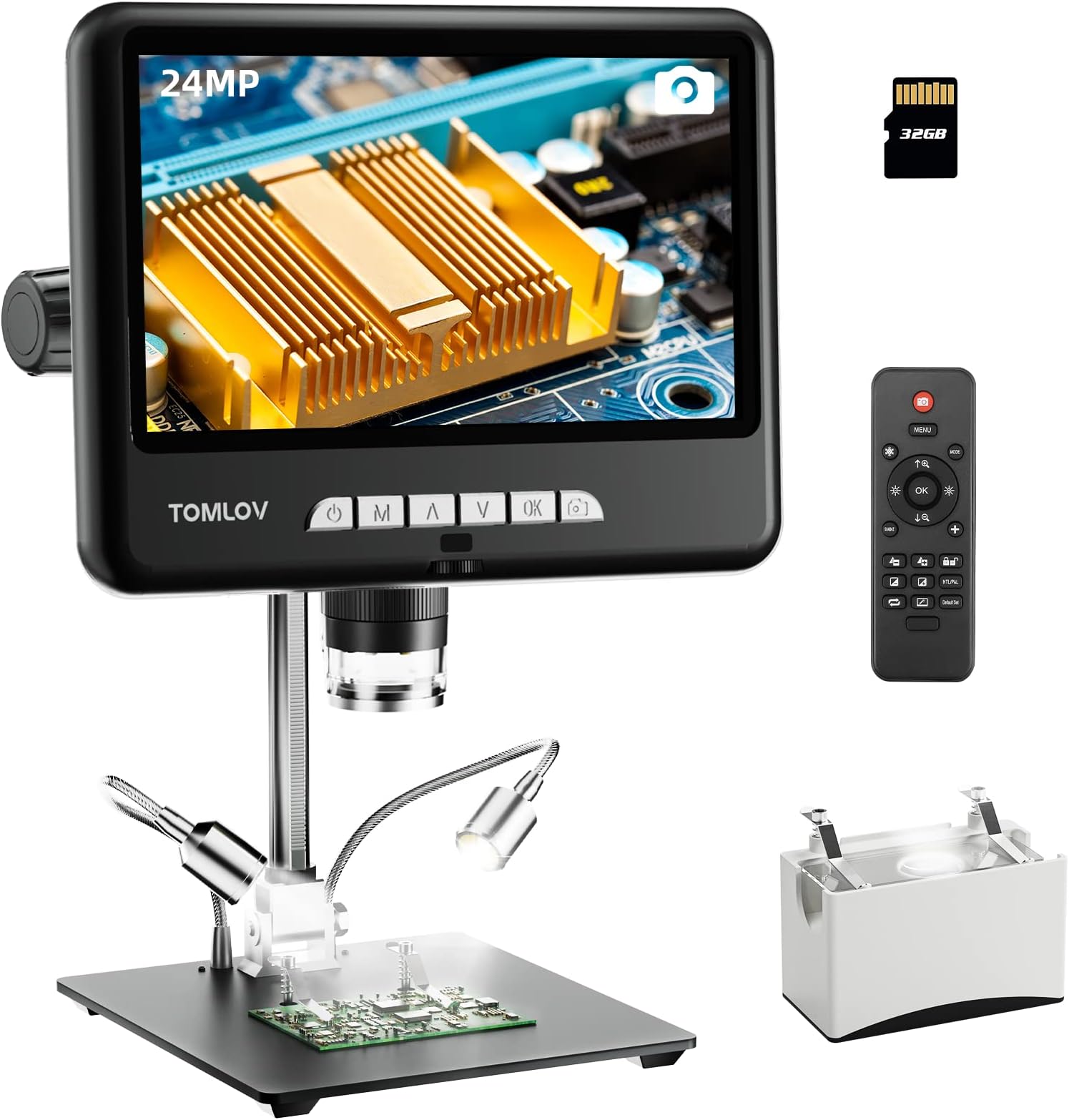 TOMLOV DM402 Pro 2K Digital Microscope 1200x, 10.1" 24MP HDMI Coin Microscope with IPS Screen, Bottom Transmitted Light, LCD Soldering Microscope, 10" Stand for Full Coin View, PC/TV Compatible, 32GB