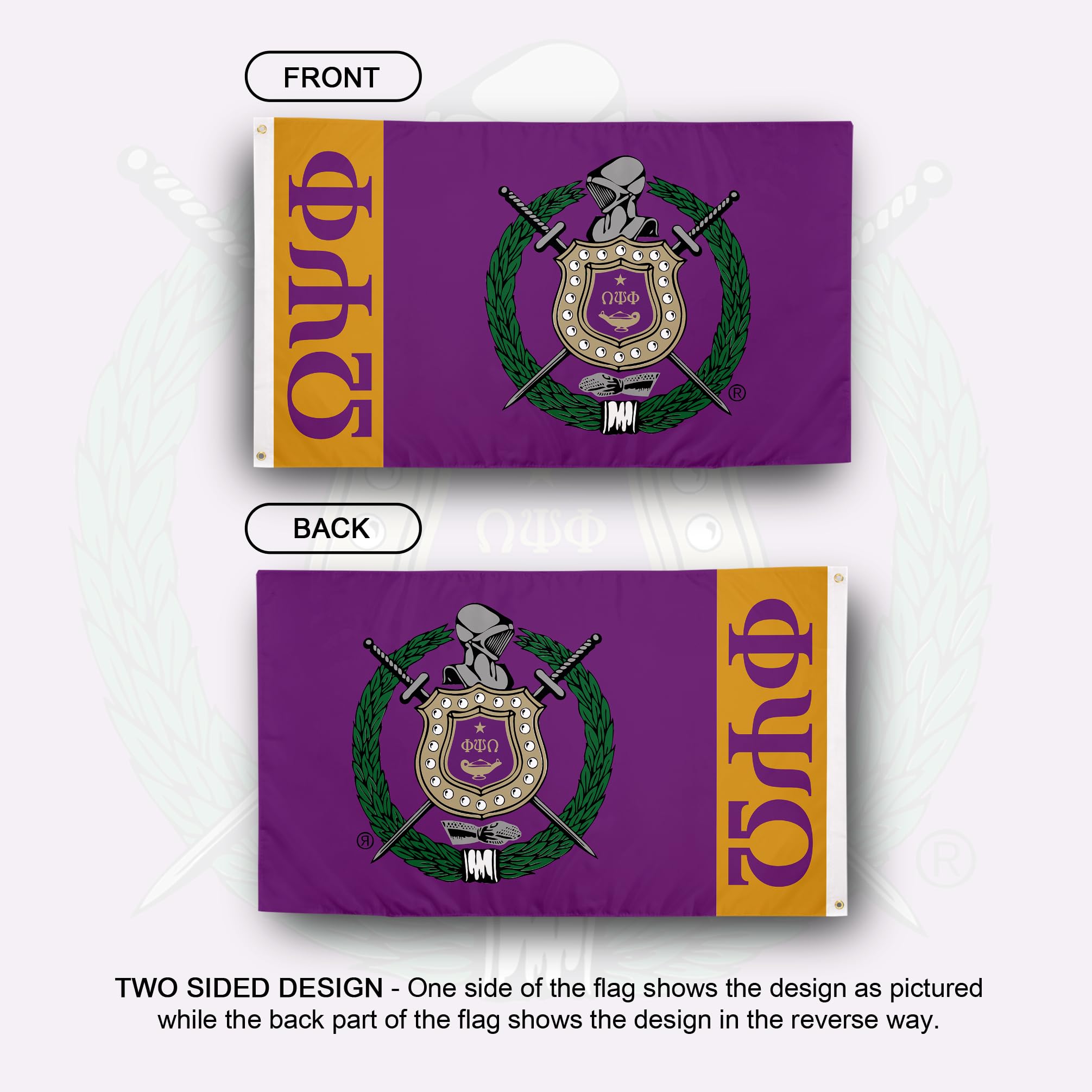 Bandera griega Omega Psi Phi Bandera de fraternidad Bandera griega grande 3 pies x 5 pies Decoración (diseño B)