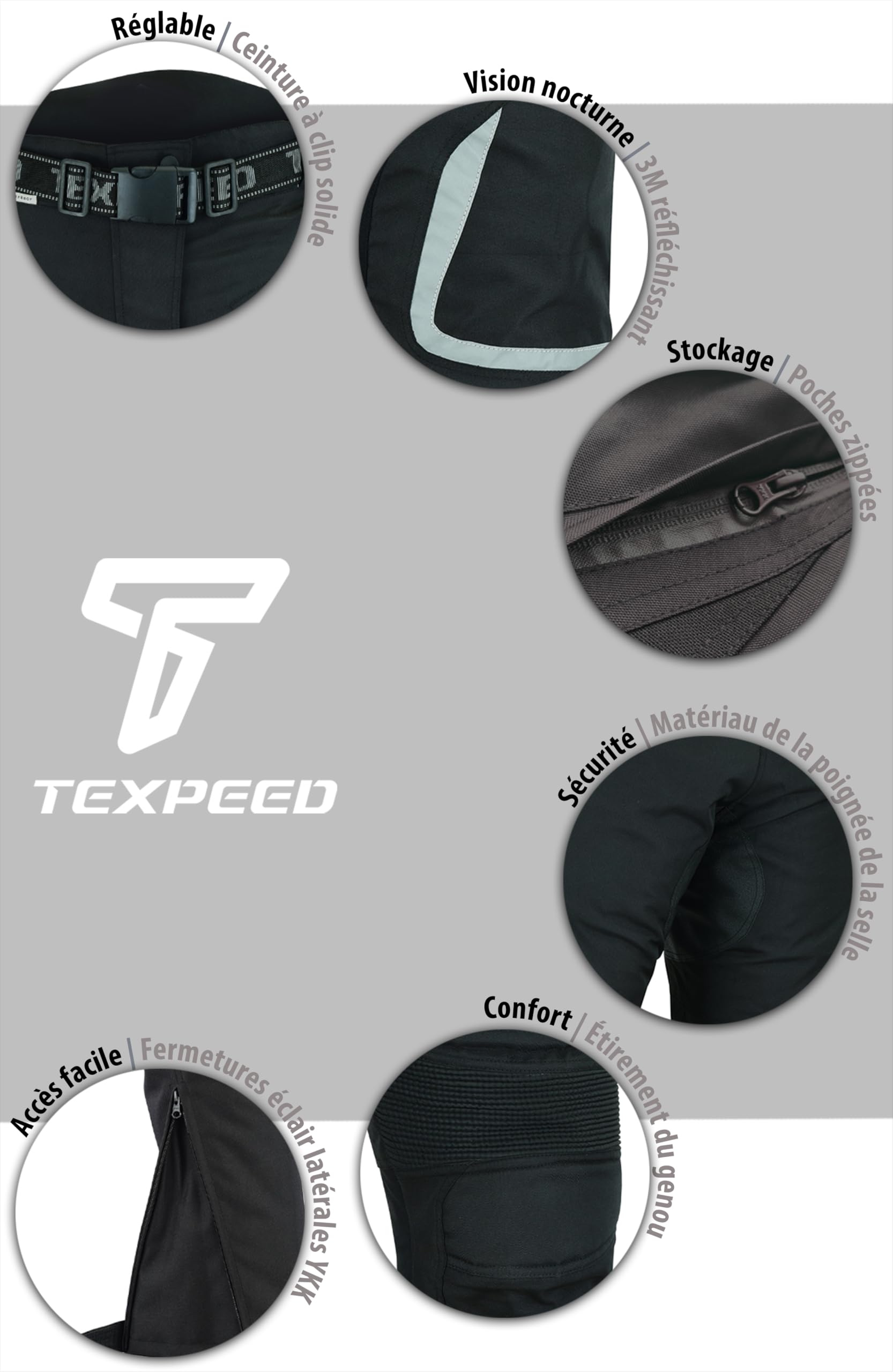 Texpeed Pantalon Moto Femme Homologué - Textile Scooter Imperméable Pour été ou l'hiver - Armure certifiée CE (EN 1621-1) Protection Noir - 5XL Taille/Réguliére Jambe
