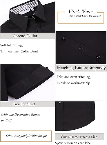 Vista 3 de Alex Vando - Blusa de vestir para mujer, corte regular, elástica y manga larga, para el trabajo