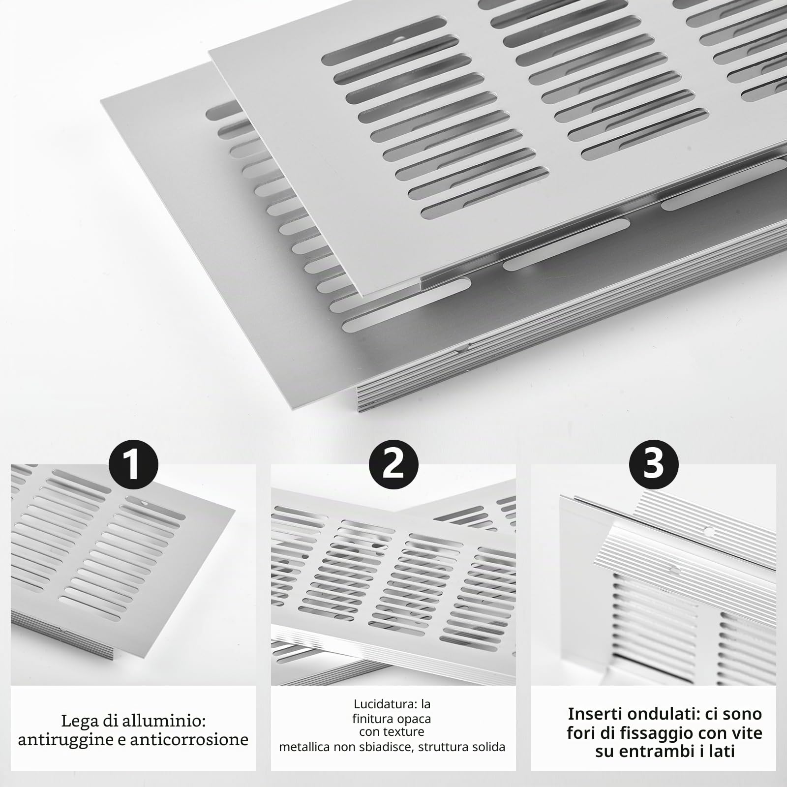 4 griglie di ventilazione in alluminio, griglia di ventilazione, griglia di ventilazione, rettangolare, per scarpiera, bagno, cucina, soggiorno, 80 mm x 300 mm