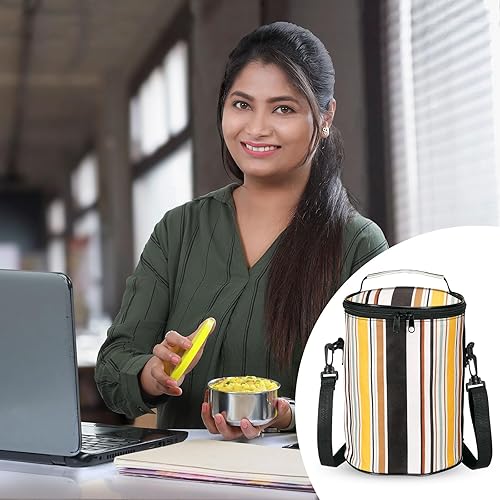 Miniatura 10 de PATIKIL Bolsa de almuerzo aislada de 6.9 x 13 pulgadas con correa para el hombro, tarro de alimentos aislado impermeable, bolsa de almuerzo portátil