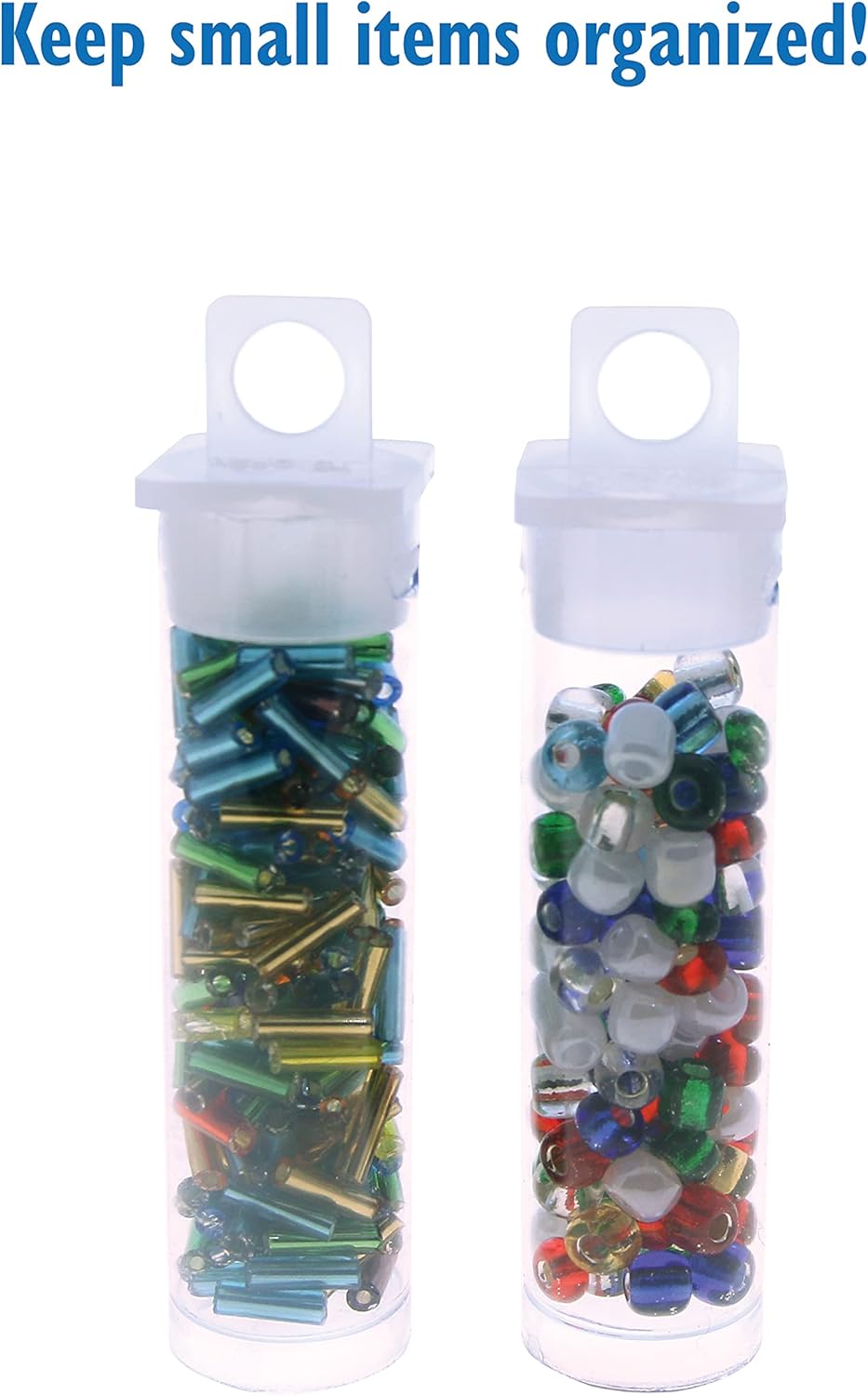 The Beadsmith Clear Plastic Tubes - 2-Inch-Long Round Tubes, 9/16 Inches in Diameter - Hanging Caps - Use for Beads, Bath Salts, Wedding & Party Favors, Home or Office Storage - Bag of 100