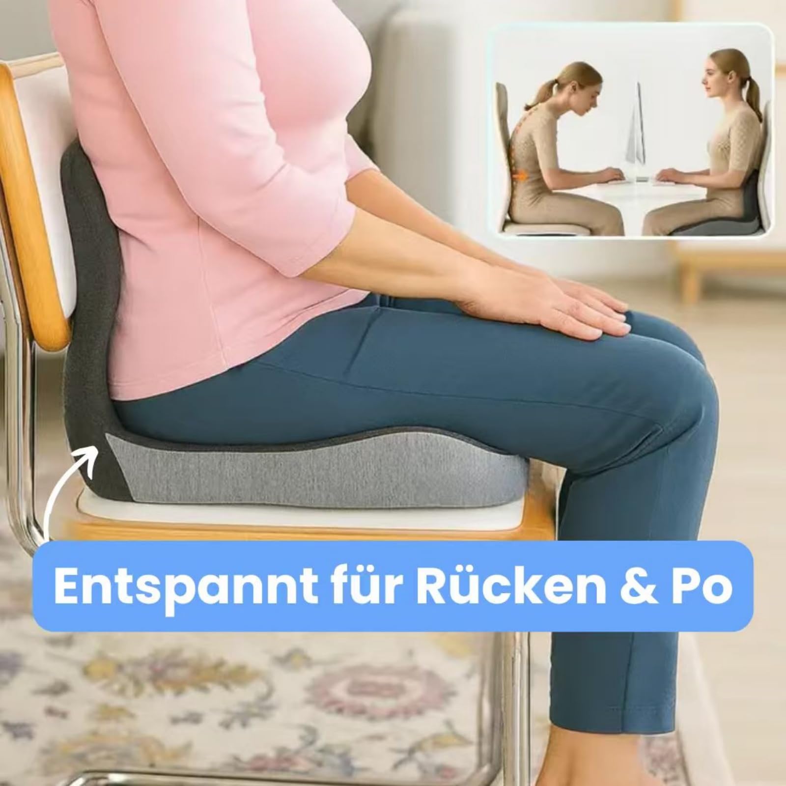 Serentai ErgoSeat，Ergonomisch geformtes Lendenstützkissen mit Memory-Schaum-Sitzkissen, geeignet für Bürostühle und Autositze