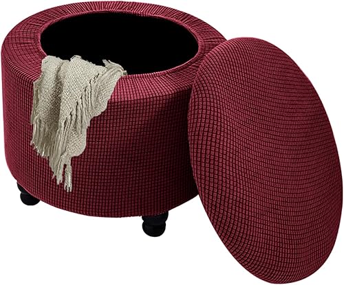 Funda otomana redonda elástica, funda otomana redonda, de jacquard, plegable, plegable, cubierta otomana redonda, reposapiés, funda protectora para