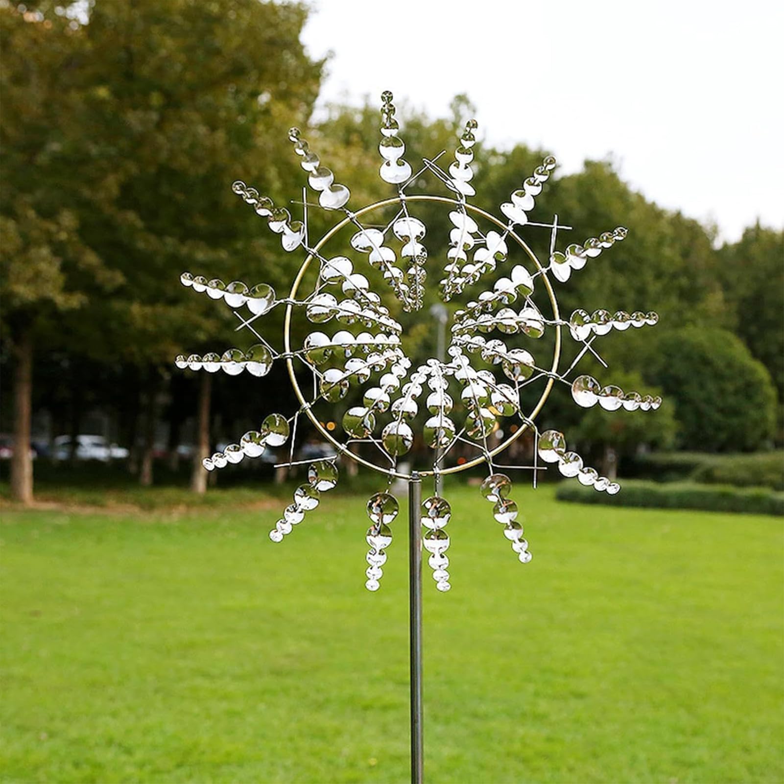Móviles Verticales de Viento de Acero Inoxidable para Exteriores, Molinos de Viento 3D dinámicos, Molinos de Viento de Metal giratorios en Forma de Flor,D,30 × 96.5 cm