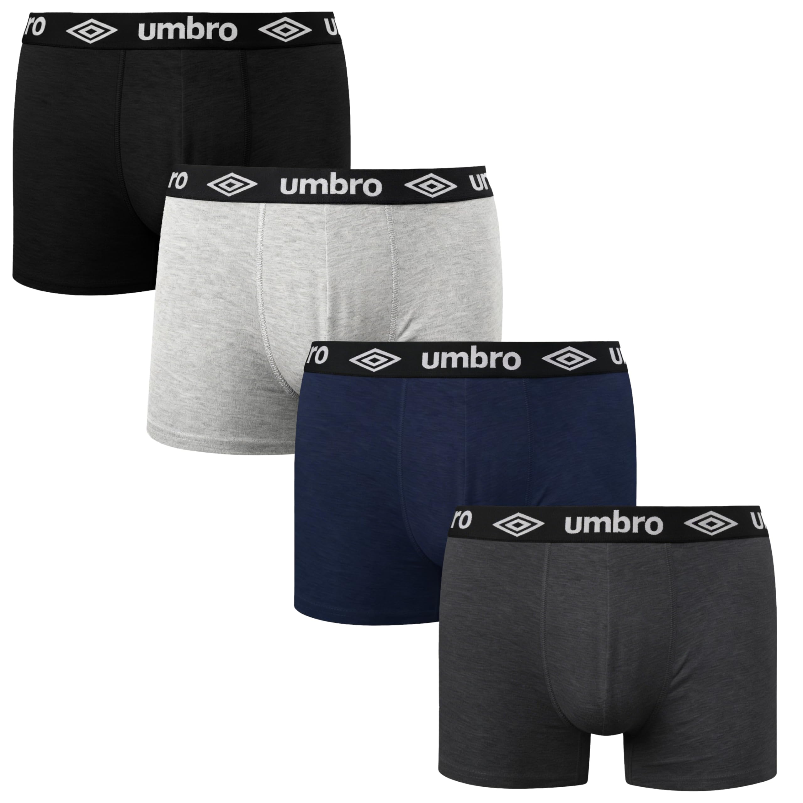 Umbro Men's Dark (4-Pack) Fitted Boxer Hipsters | Boxers Shorts Multipack With Elastic Waistband | Cotton Rich, Comfortable Breathable Underwear