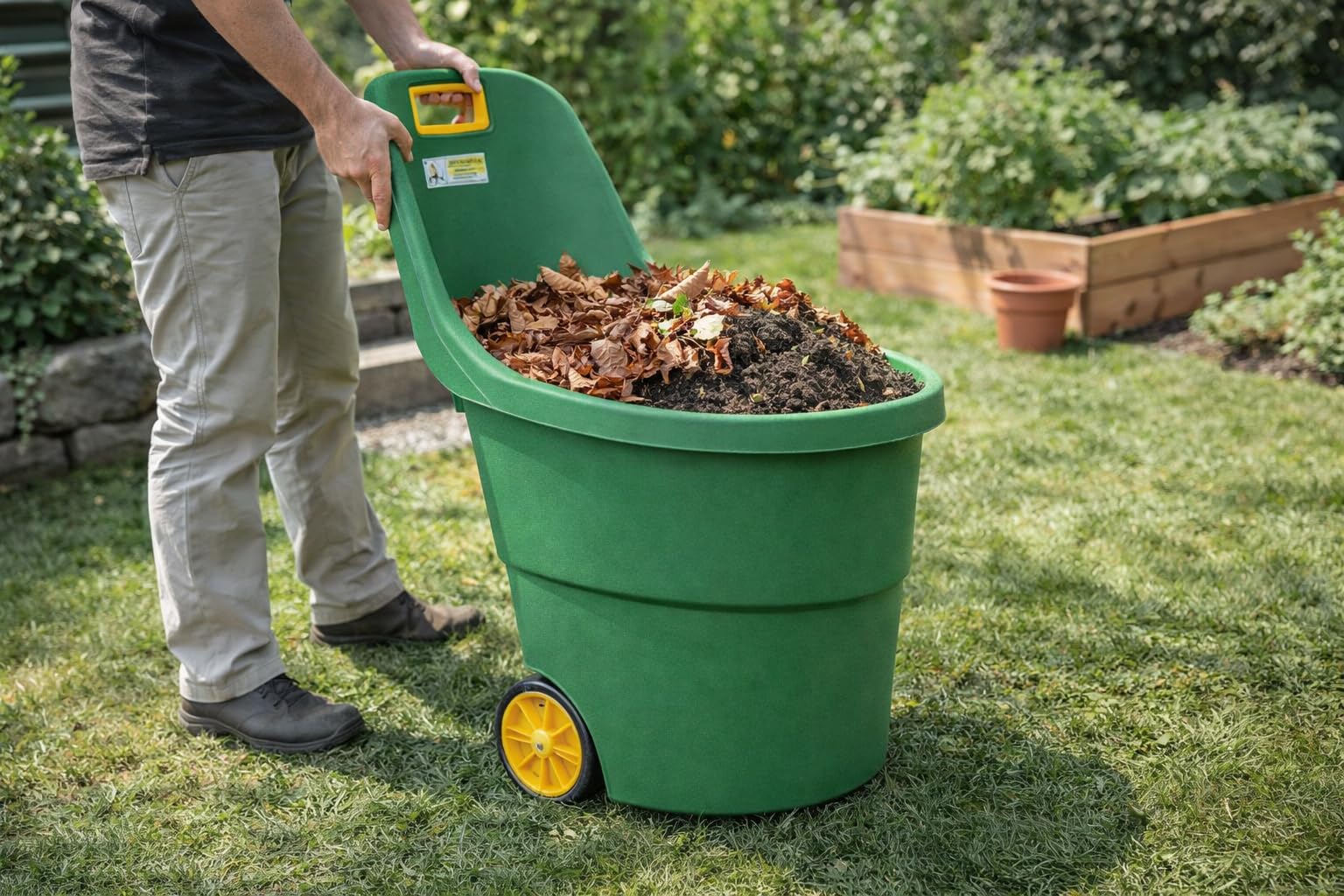 Carriola da Giardino 50L con Ruote – Carrello Portatutto Multiuso in ABS, Leggera e Resistente, Carrello Porta Attrezzi per Giardinaggio, Orto, Trasporto Foglie e Materiali – 57x53x89 cm