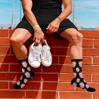 ShineSand Custom Face Socks with Picture, Personalized Socks with Photo Customized Unisex Funny Crew Sock Gifts for Men Women