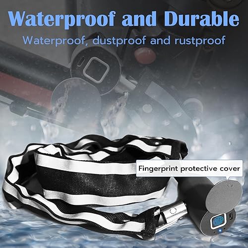 Miniatura 8 de Eseesmart Cerradura de cadena para bicicleta, cerraduras de bicicleta de huellas dactilares, antirrobo, cerraduras de seguridad de 3.28 pies con