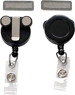 2 Pack - Magnetic Name Badge Holder - Retractable Badge Reel with Magnet Back - Retracting Clothing Friendly Lanyard Work ID Holder for Shirt, Lapel, Scrubs, and More by Specialist ID (Black)