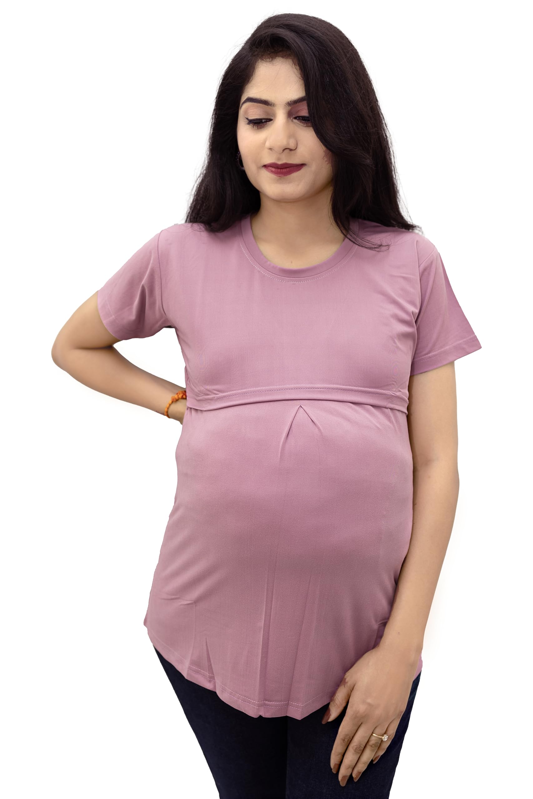 The Starmom Zipless Maternity Tops for Women | Cotton Round Neck Feeding T-Shirt for Easy Nursing & Breastfeeding | Half Sleeve T-Shirt for Pregnant Women | Maternity Top Wear for Mothers - Image 7 thumbnail