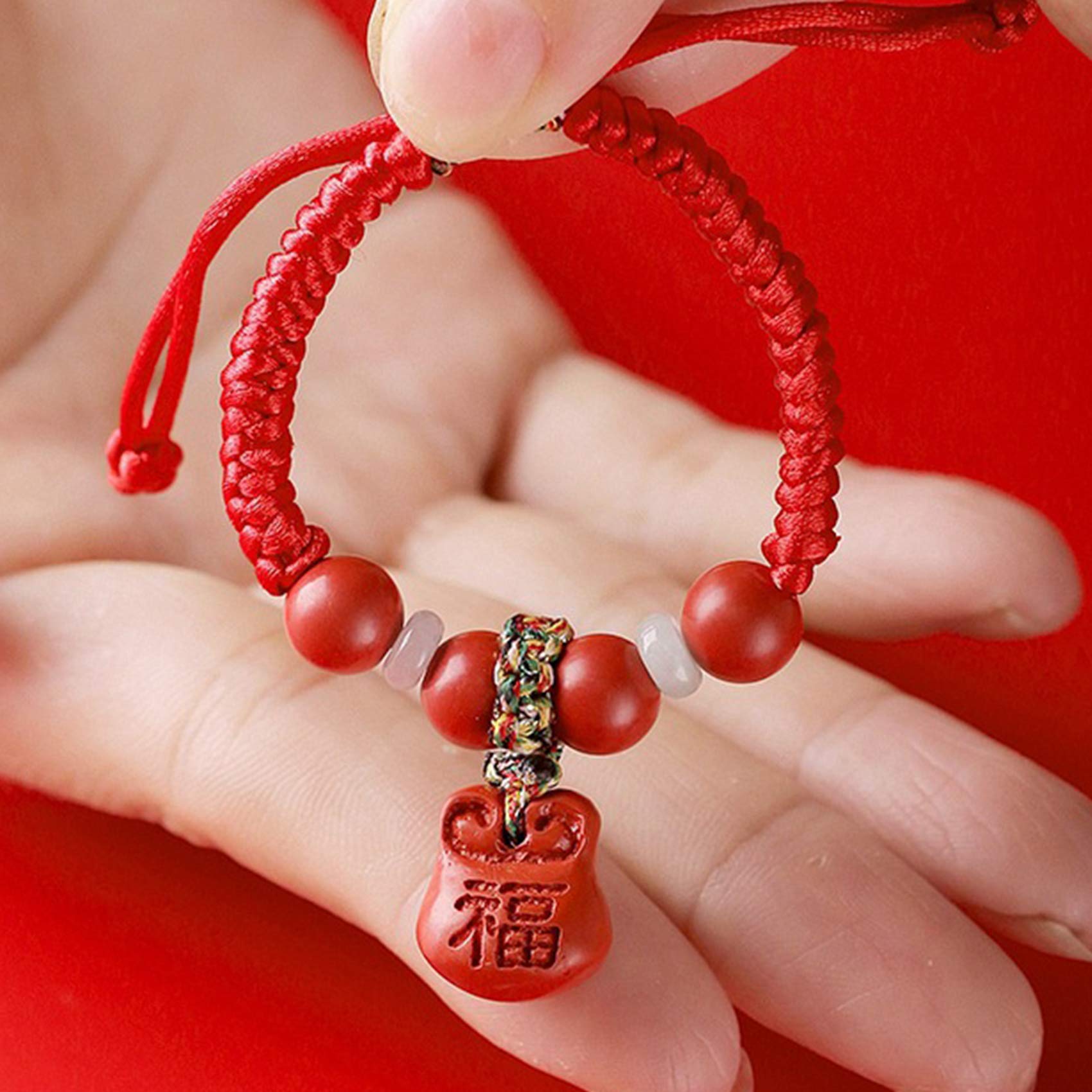 biżuteria bogactwo dobrobyt naturalny zamek cynober jadeitowy koralik tkana bransoletka dla dzieci regulowany amulet przyciągający bogactwo, dzieci
