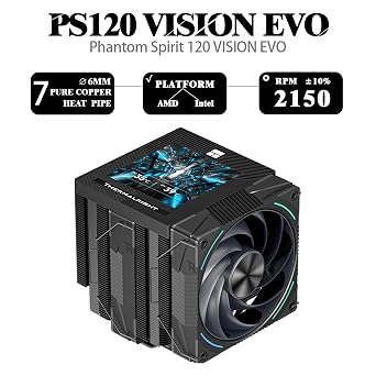 TR-Thermalright Phantom Spirit 120 Vision EVO CPU Cooler, Double Towers with 7 Heat Pipes-3.95in IPS Display Screen, Dual 120mm PWM Fans, for AM5/AM4, Intel lga1851/1700/1150/1151/1200