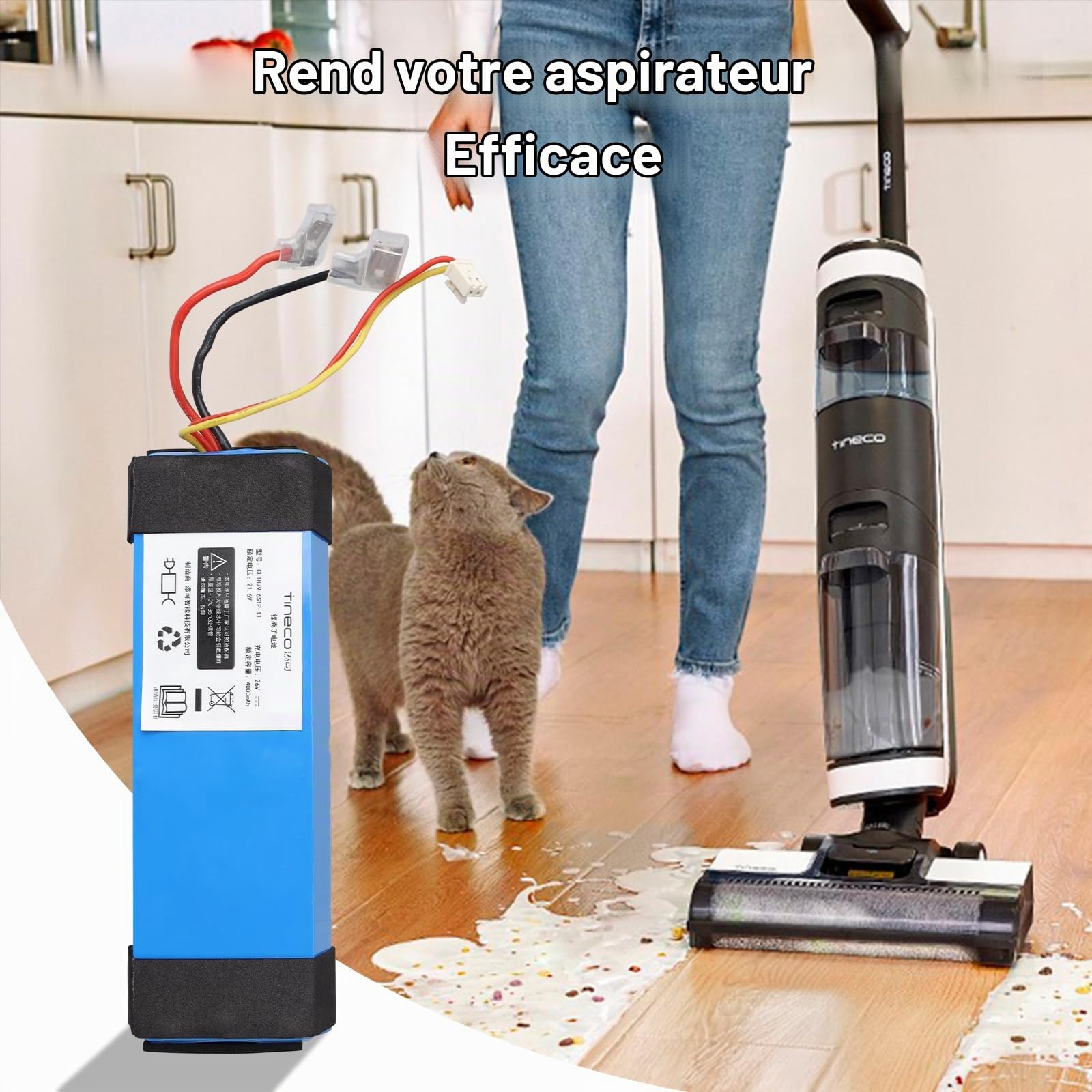 21.6V 4000mAh Batterie de Remplacement Lithium-ION Compatible avec Tineco iFloor 3, Floor One S3, Floor One S3 Breeze sans Fil Aspirateur à Sec Humide sans Capacité