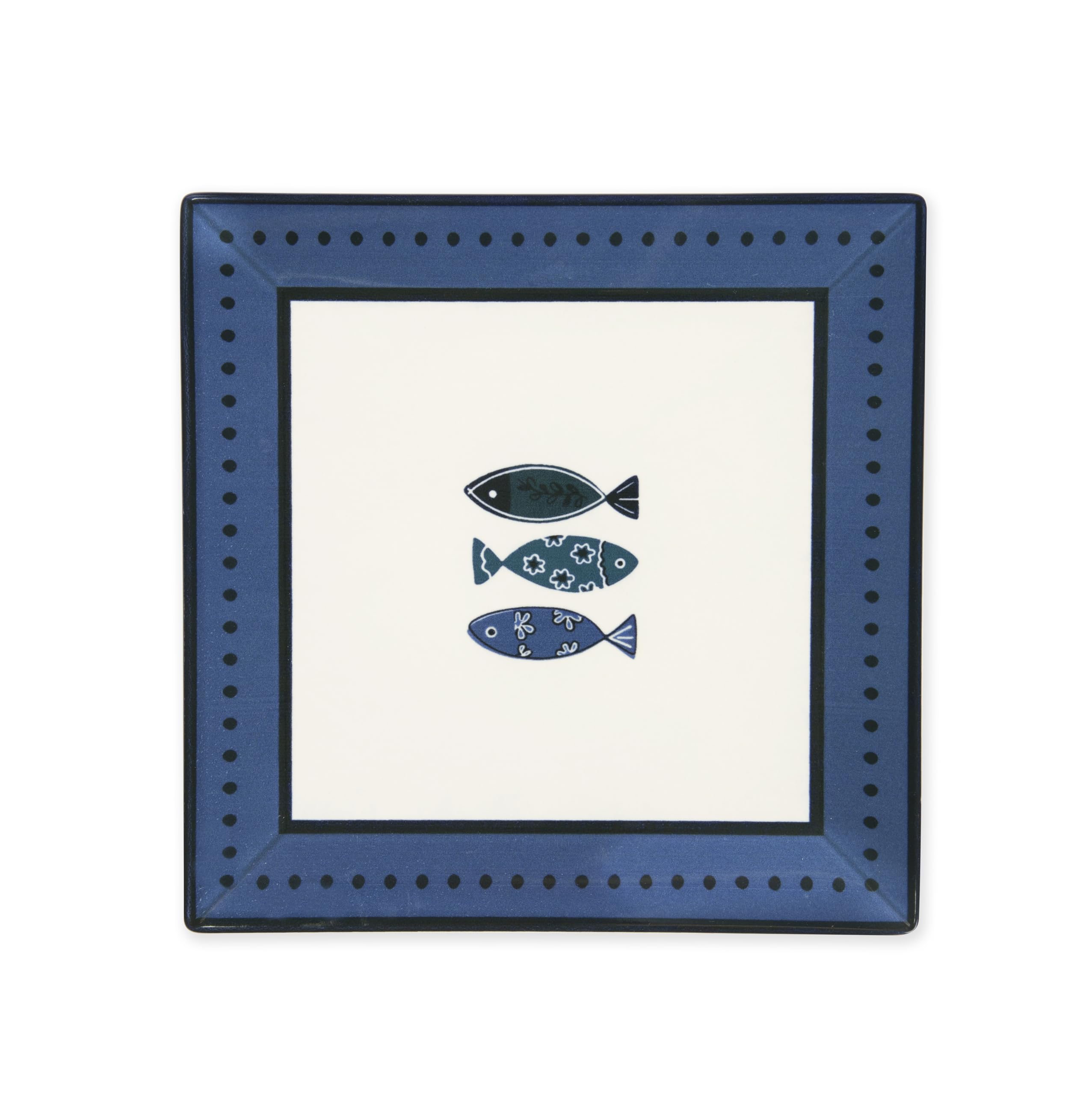 Excelsa Ocean, Set 6 Piatti in Ceramica, 24x24 cm, Decorazione Pesci Blu, Rettangolare