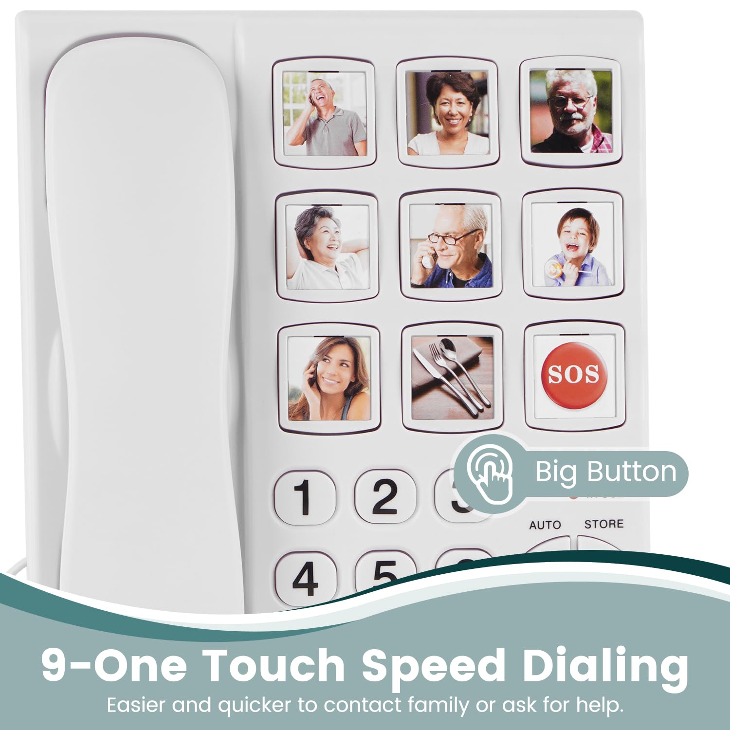 Lativu Landline Phones for Seniors-Basic Big Button Phone for Seniors-White Corded Telephone Landline Phones with 9 One-Touch Dialing, Loud Ringer & Speaker for Visually and Hearing Impaired
