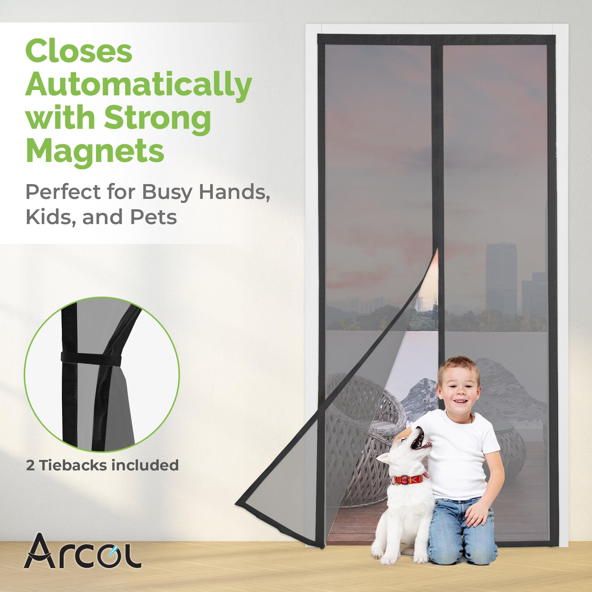 ARCOL Magnetic Fly Screens for Doors, Fine Impenetrable Mesh, 92x212 cm, Minimal Design, Totally Magnetic Door Fly Screen - Image 2