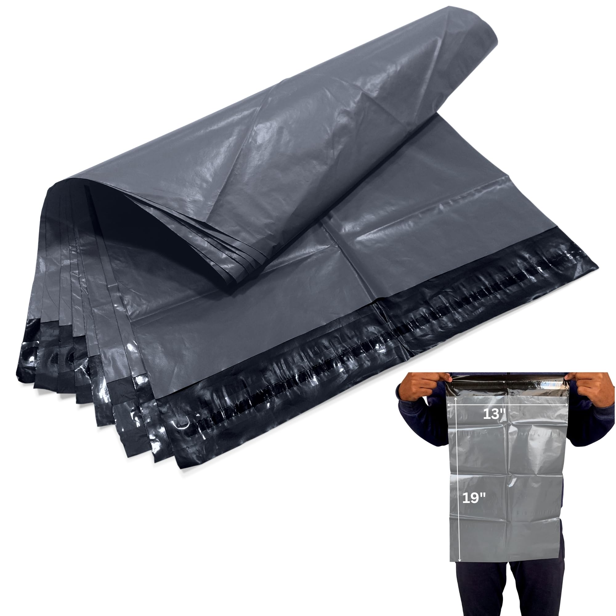 JeeJaan® 200 Grey Parcel Bags 13" x 19" (330 x 480mm) Strong Poly Mailer Small Postage Mailing Bags Courier Shipping Postal Bags - Posting Packing Envelopes — image 1