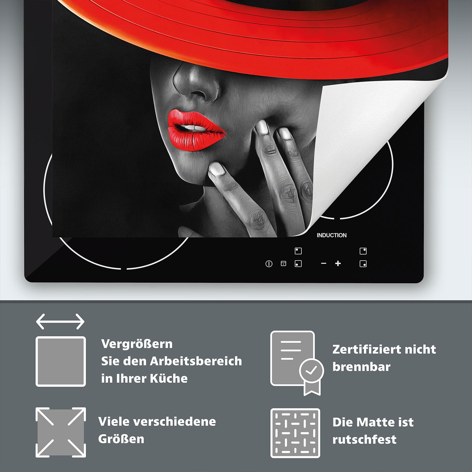 Tapis protection plaque induction 60x52 cm Protege plaque tapis pour induction - rouge - noir - femme