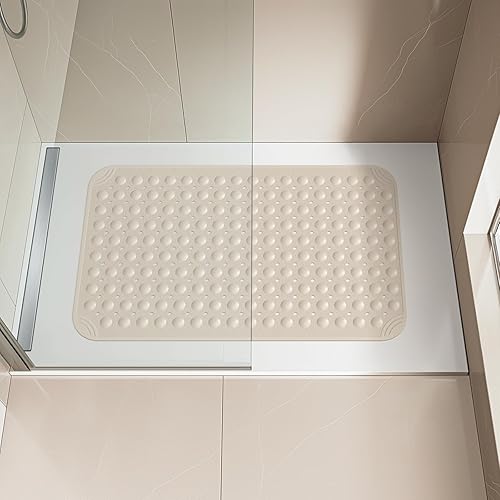 Miniatura 7 de OTHWAY Tapete antideslizante para bañera, 31 x 19 pulgadas, TPE con orificios de drenaje y ventosas, seguro para niños y ancianos (albaricoque)
