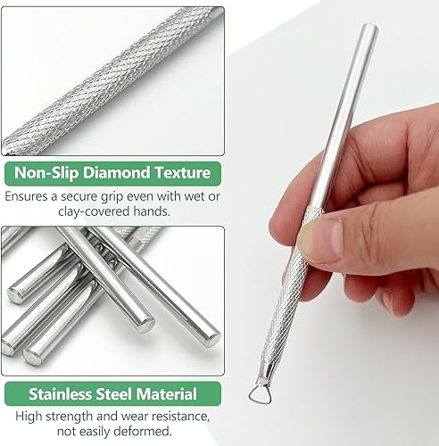 Miniatura 3 de Juego de herramientas de escultura y tallado de arcilla de aluminio de 6 piezas, raspadores plateados para modelado artesanal para cerámica,