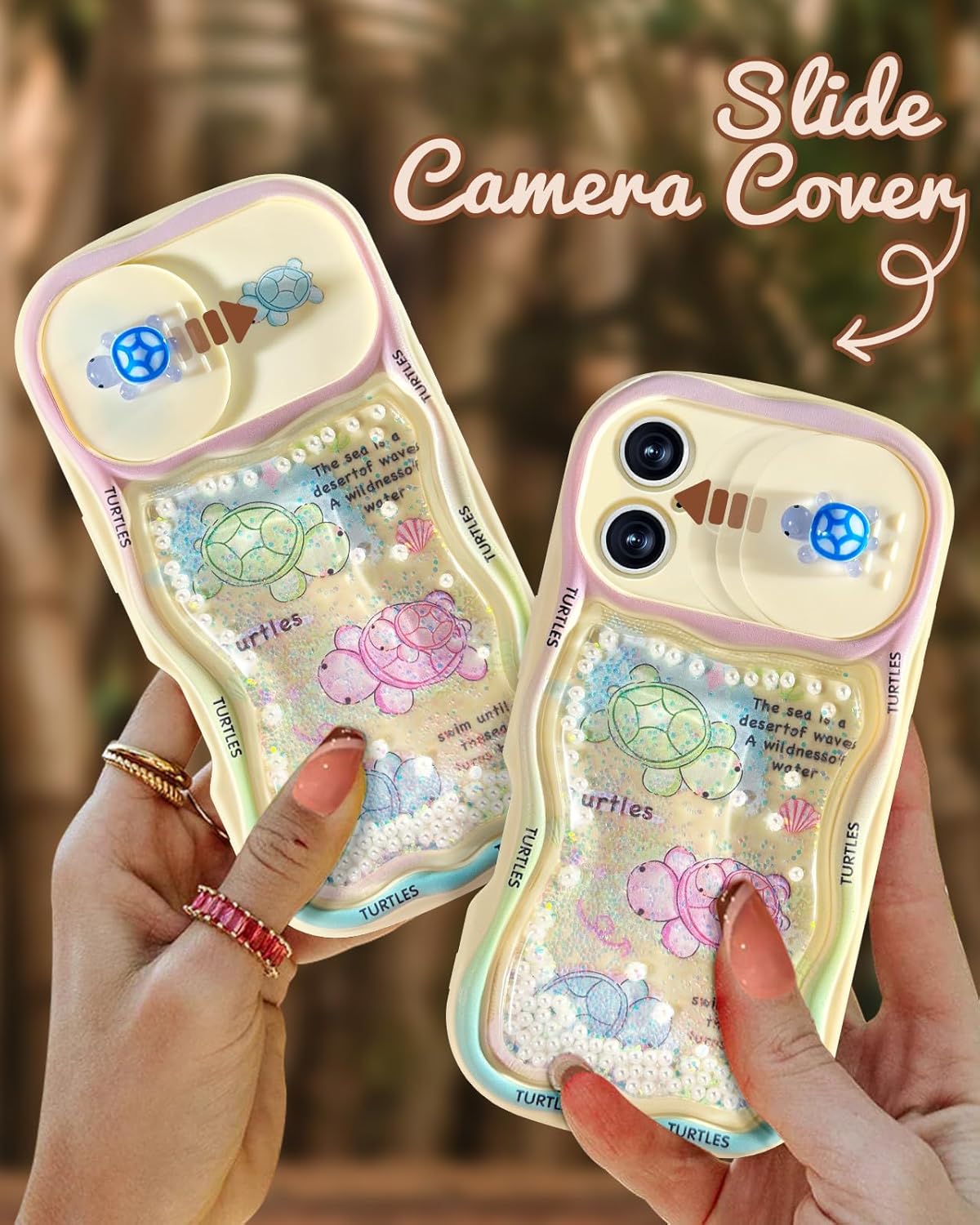 Toycamp for iPhone 16 Plus Case 6.7" - Women Girls Cute Phone Cover Turtles with Sliding Camera Cover Glitter Unique Cartoon Girly Kawaii Design Flowing Liquid Quicksand Case for iPhone 16 Plus - Image 5