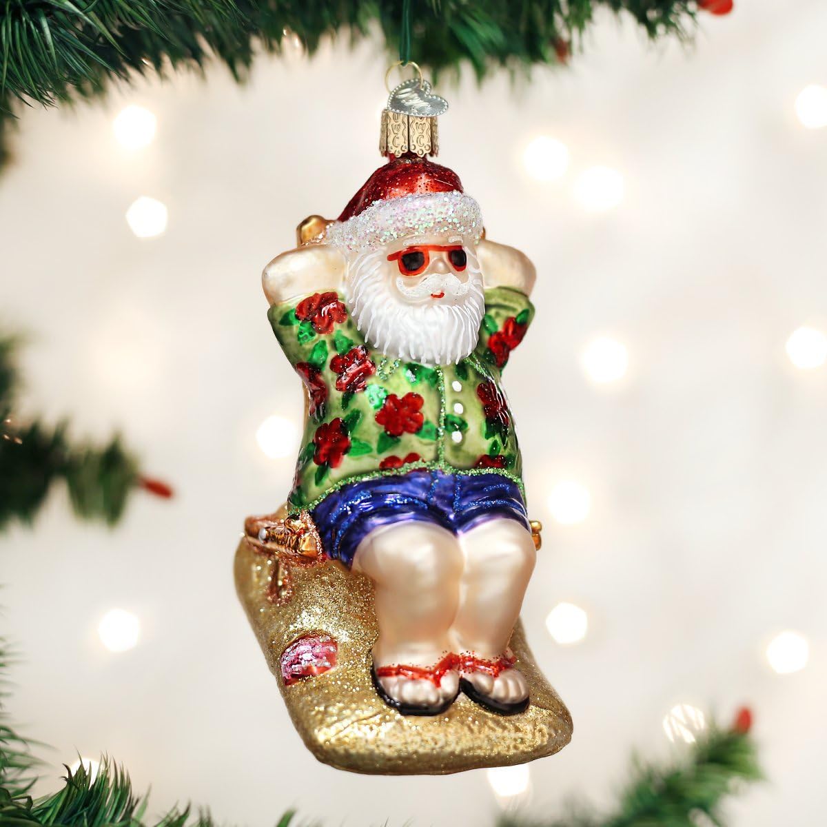 Old World Christmas Sunning Santa Glass Blown Ornament for Christmas Tree, Handcrafted Holiday Decoration, Santa Collection - Image 2