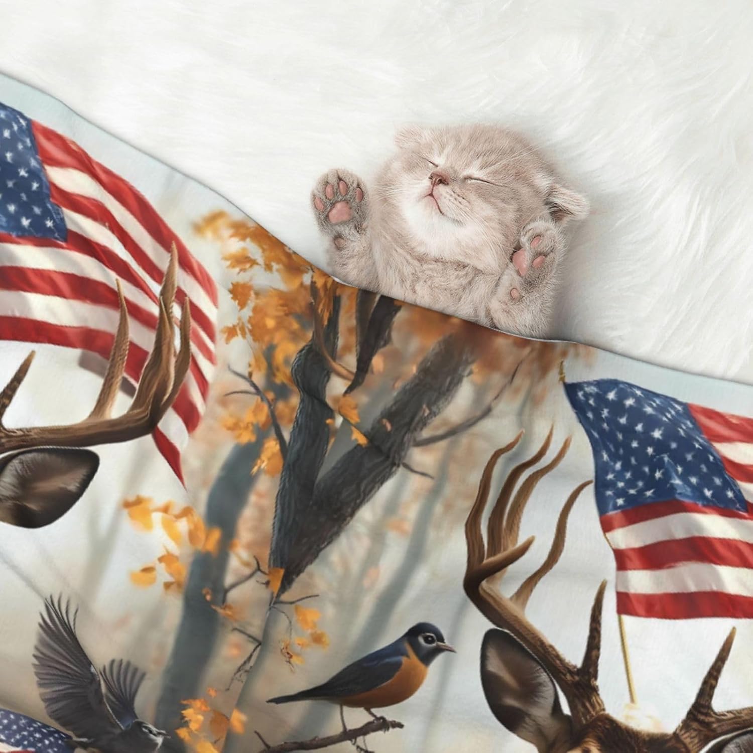 American Wildlife Deer Forest Print Soft Plush Pet Blanket, Washable Dog Blanket, Cat Fleece Throw, Puppy Bed Crate Mat & Sofa Couch Protector - Large