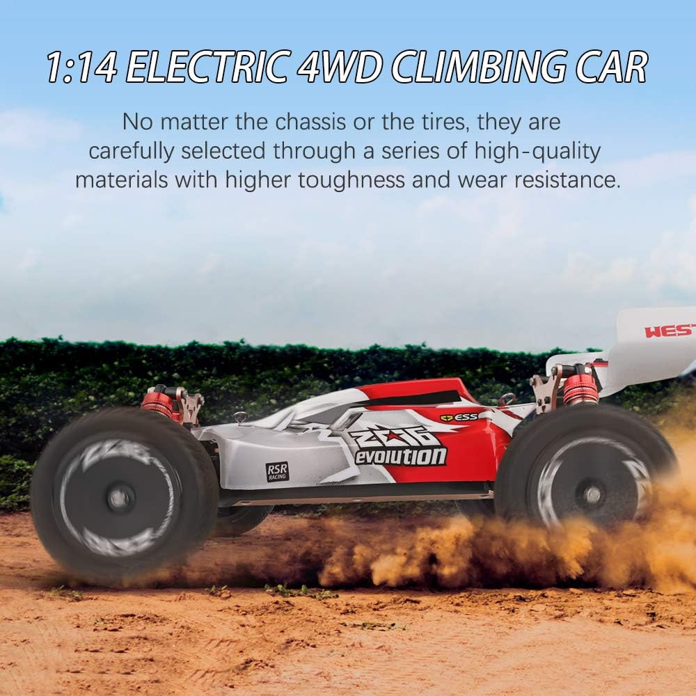 GoolRC Wltoys Remote Control Car XKS 144001 1/14 RC Car High Speed Racing Car 2200mAh Battery 60km/h 2.4GHz RC Buggy 4WD Off-Road Drift Car RTR 2 Batteries Red