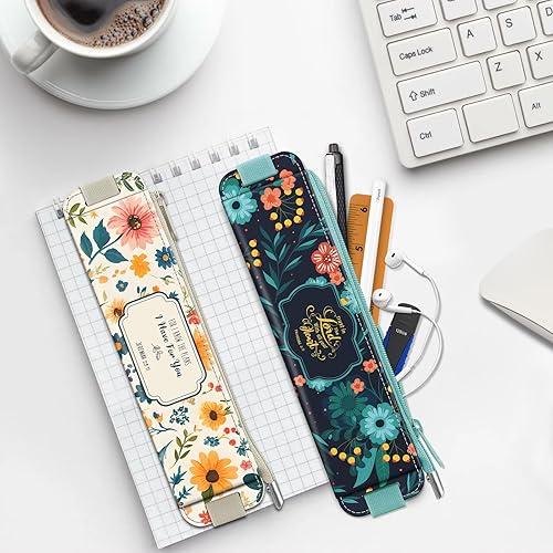 Vista 14 de FINPAC Paquete de 2 soportes elásticos para bolígrafos para cuaderno, soporte de cuero para bolígrafos, bolsa con cremallera para lápices