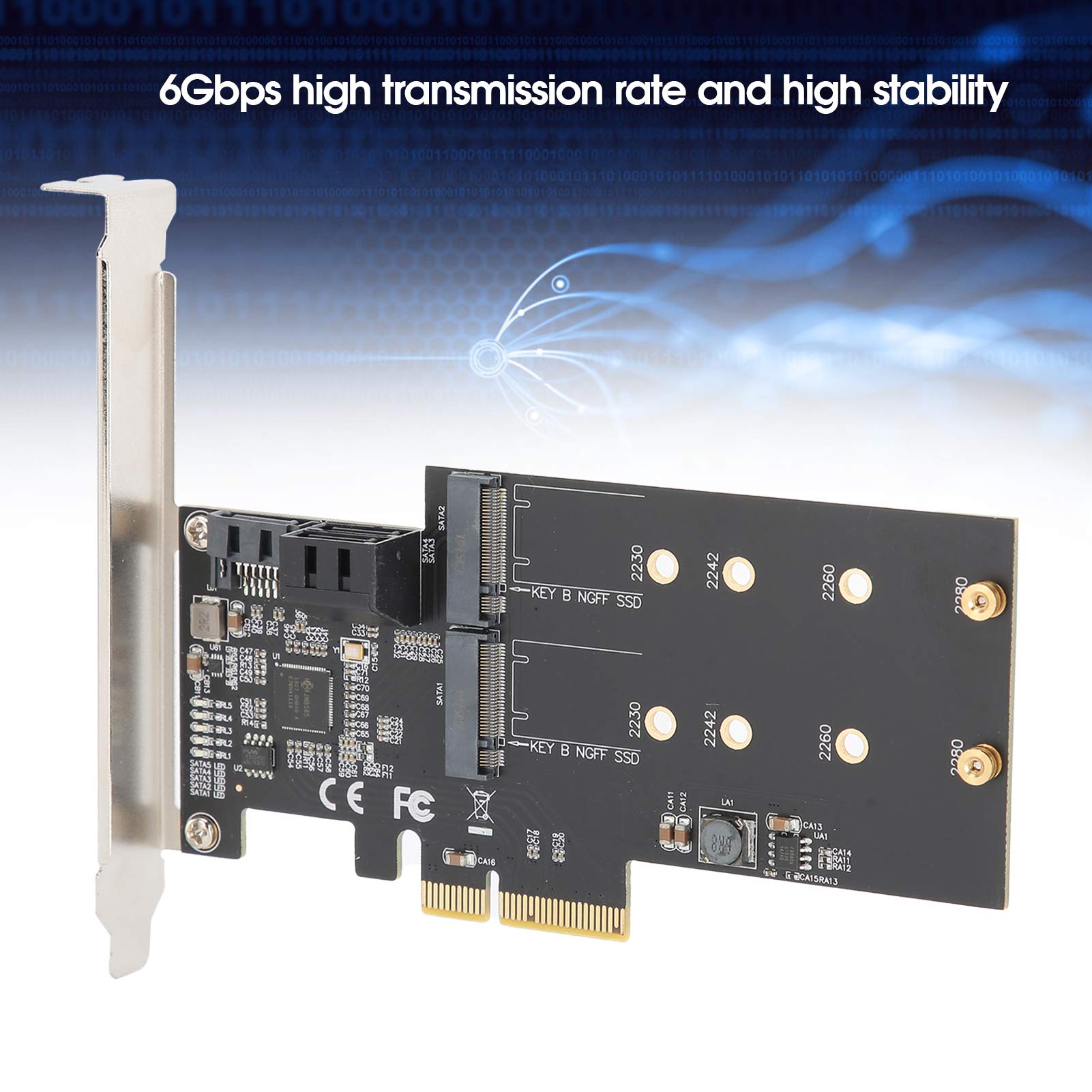 Annadue Tarjeta de expansión, JMB585 Chip PCI-E a 3 Puertos SATA3.0 + Componente electrónico M.2 de 2 Puertos, fácil de Usar, Compatible con Hot Swap, con Velocidad de transmisión de 6 Gbps.