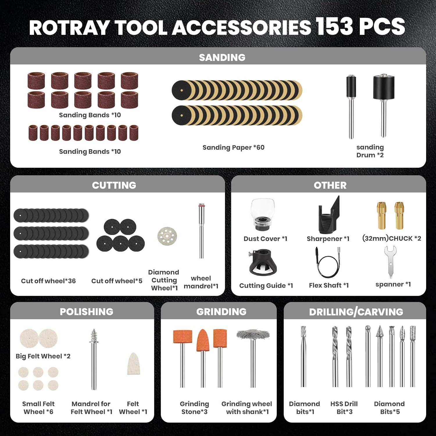 200W Corded Rotary Tool Kit with Flex Shaft 8000-40000 RPM, 6-Speed Adjustment 153Pcs Accessories for Crafting, Cutting, Sanding, Polishing, Drilling, Carving, DIY Projects