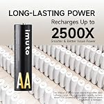imuto Rechargeable AA Lithium Battery with Fast Charger, 4 Pack 3000mWh High Capacity Double A Batteries, 1.5V Constant Output AA Li-ion Batteries, Recharge up to 1600x Times