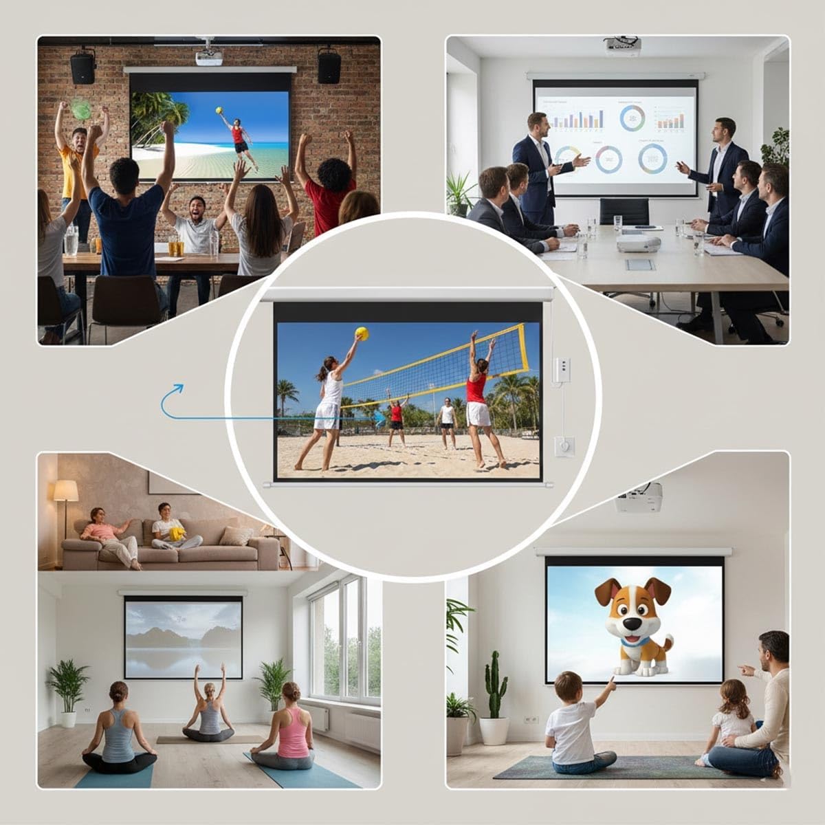 Motorized Projector Screen 16:9 Electric Pull Down 4K HD Portable Projection Screen 50/60/72/84in W/Remote Control, Wall Mounted Auto-Locking Movie Screen for Home Theater Office(50in)