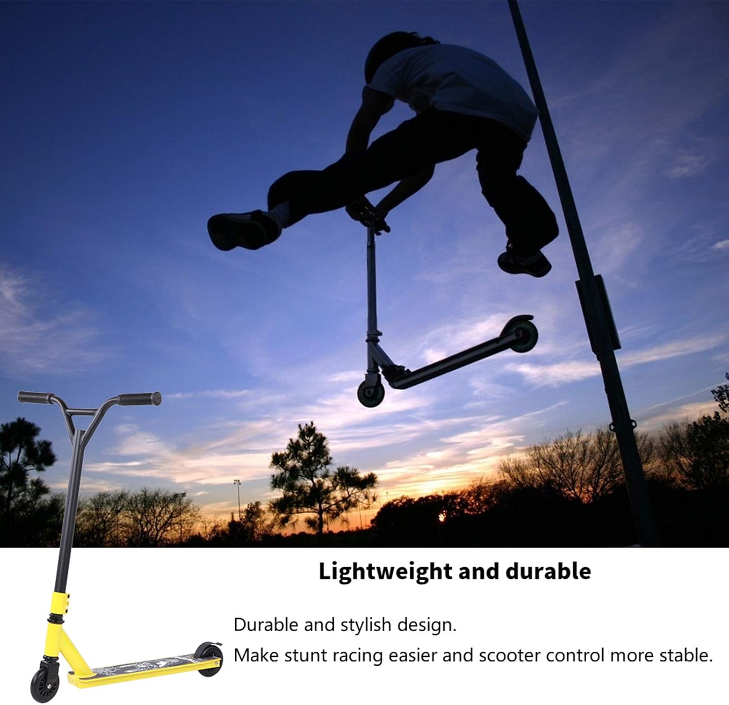 Yellow ScootAdult Stunt Scooter with 2 PU Wheels, PU Pla Wheels, Sliding Pedal Equipment, Portable for Commuting, Shop and oor Ad