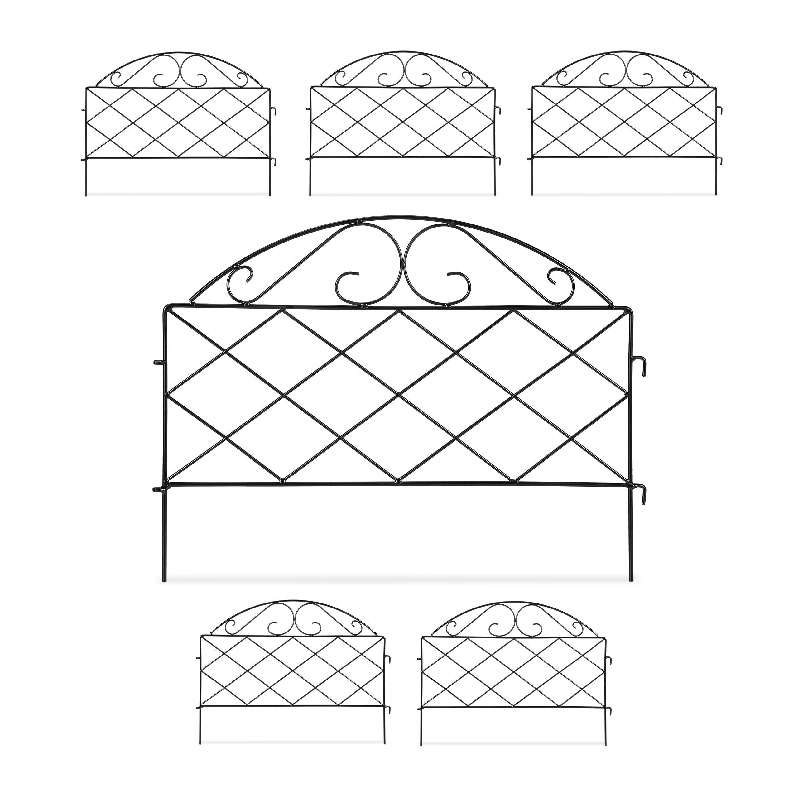 Relaxdays Recinzione per Aiuole, Set 6 Pannelli per Cortile e Giardino, Bordure Vintage, Ferro, HxL: 40x54,5 cm, Nero