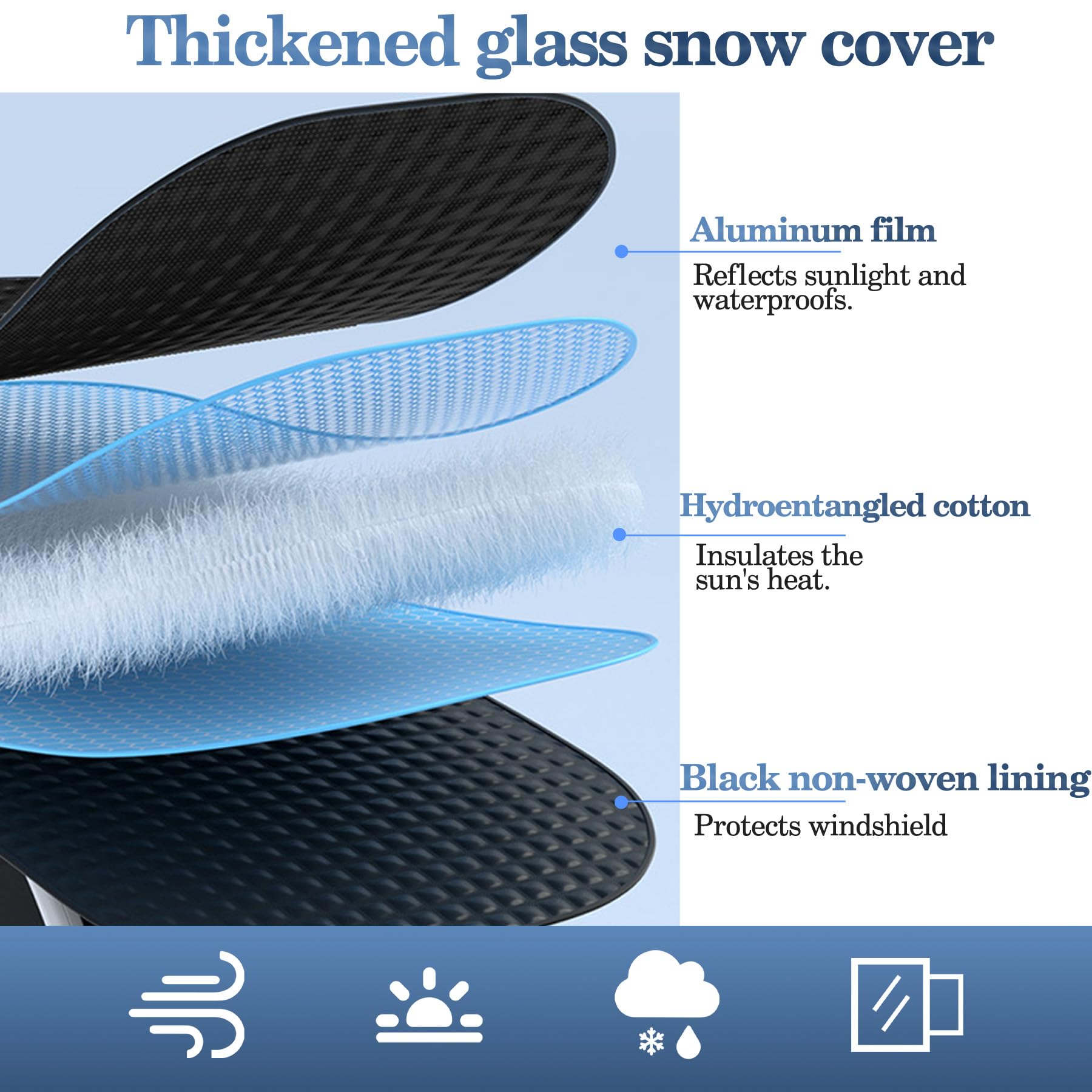 TZEKING Couverture Pare-Brise Avant Voiture,6 Aimants,Protecteur de Pare-Brise de Voiture,Pare-Soleil Anti Givre Neige Protection Repliable,Universelle pour Plupart des Véhicules,230 * 148CM