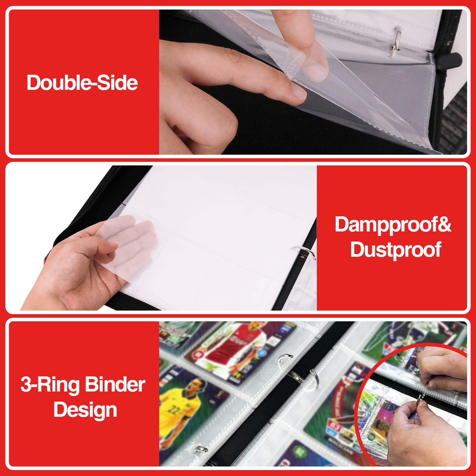 Card Binder With 9-Pockets, 900 Pockets Card Holder With 50 Removable Sleeves and 4-Pocket With 12 Sleeves - Can Hold 96 Cards - Image 4