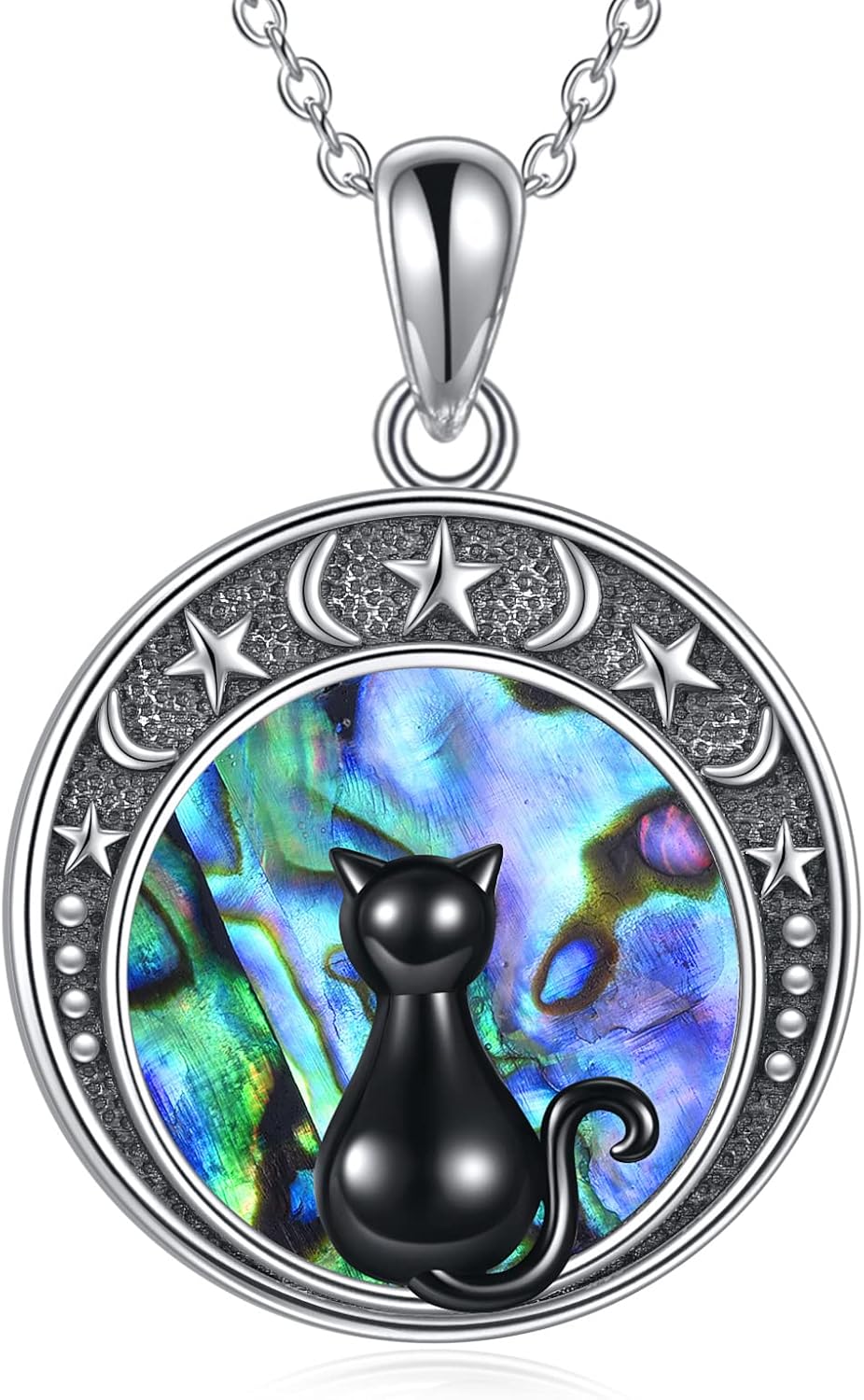 YAFEINI Black Cat Necklace for Women 925 Sterling Silver Abalone Moon Cat Jewelry Gifts Christmas