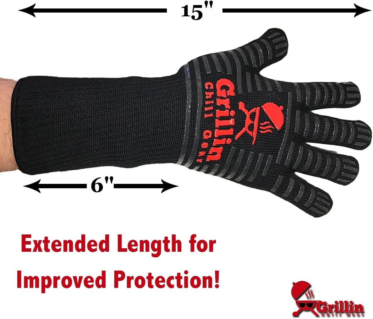 BBQ Grilling Gloves by Grill n Chill - 932°F Extreme Heat Resistant Grill Gloves for Cooking, Oven, Barbecue - Longest (15 inches) for Best Fire Protection : Patio, Lawn & Garden