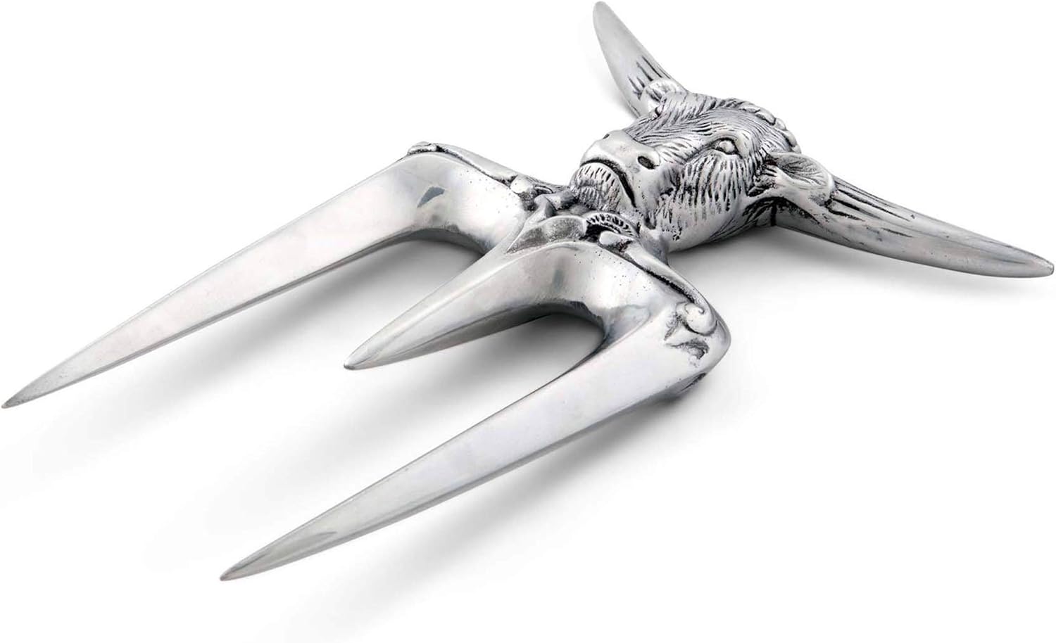 Arthur Court Carving Fork Roast Meat Holder Steer Pattern Cast Aluminum 6 inch Wide x 8 inch Long