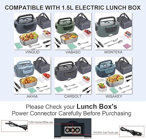 Miniatura 9 de Andvon Electric Lunch Box 110V24V Cable, Electric Food Warmer Cable for CarHome Use 2.6FT 2 Prong AC,Heated Lunch Box Replacement Cable US