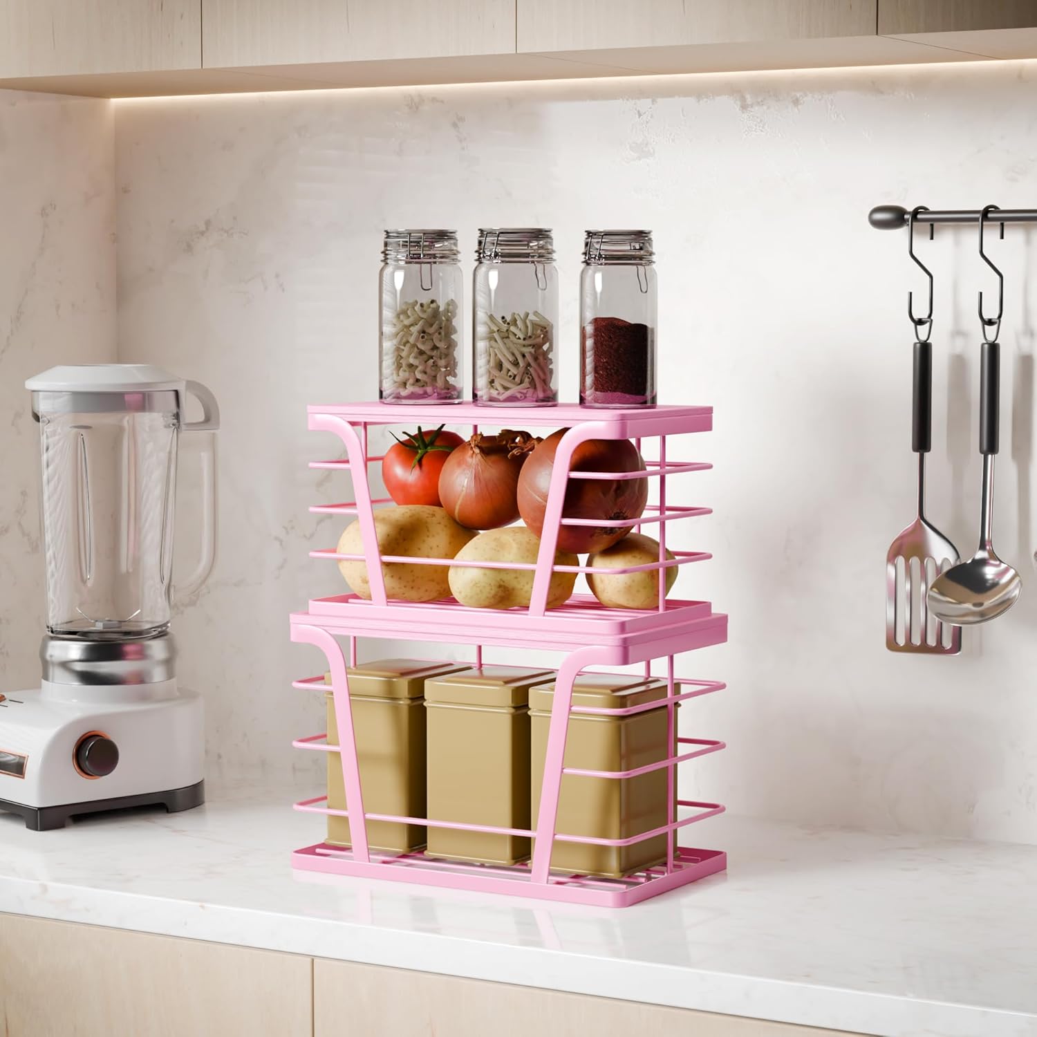 TIDIIABODE 2 Pack Pink Trash Bag Holder - Stackable Garbage Bag Dispenser with Bamboo Top, Kitchen Accessories & Decor, Wall Mount Storage for Kitchen, Home, Bathroom Decor & Gifts